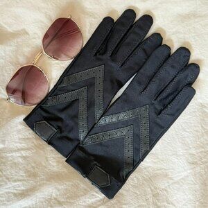Black Moto Driving Gloves With Real Leather Accents